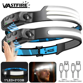 Induction Headlamp COB+LED Head Flashlight Built in Battery USB Rechargeable Outdoor Water