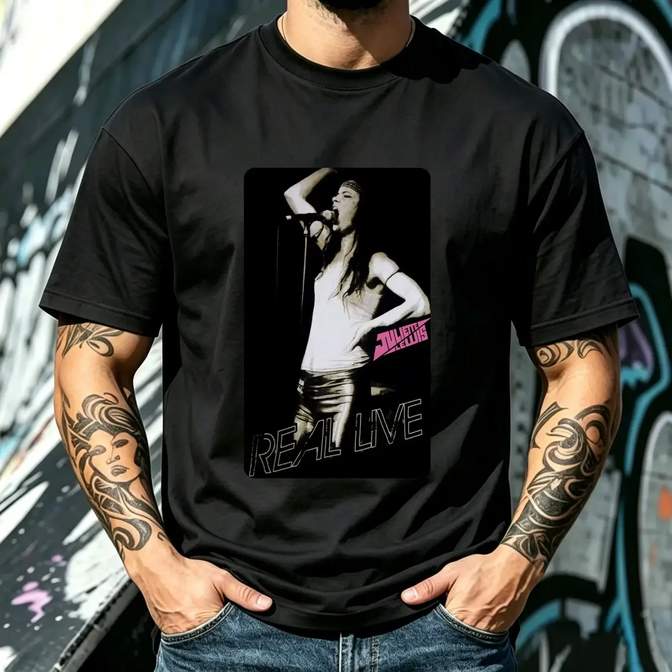 washed T Shirt Juliette Lewis Alternative Rock Women's Medium long or short sleeves vintage Washed Versatile Slightly
