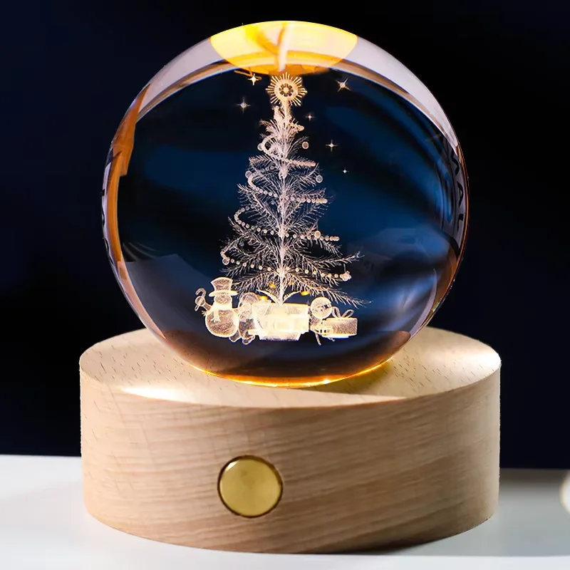 قاعدة خشبية مضيئة 6 سم؛ كرة كريستال منحوتة ثلاثية الأبعاد؛ زخرفة إبداعية على شكل نجمة ليلية؛ للطلاب