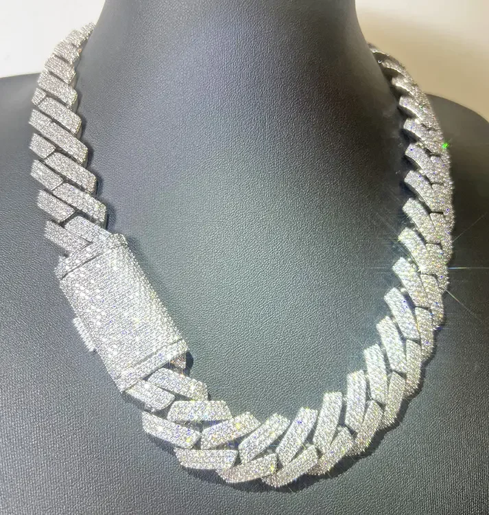 Handmade Heavy Wide 15/20mm Gra Moissanite Sterling 925 Cuban Link Chain for Rope