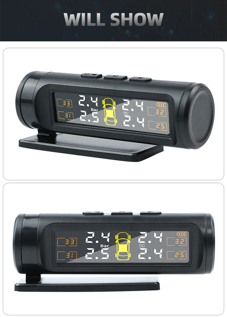 E-ACE 4-Sensor, TPMS, abnehmbarer Akku, kabellos, intelligente Erkennung, Reifendruckkontrollsystem, Sicherheitsalarm, LCD-Display – Detail 15
