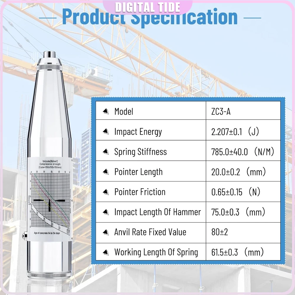 

ZC3-A Concrete Rebound Hammer 10-60Mpa(1450-8702psi), Concrete Tester Portable Resiliometer Test Meter Tool