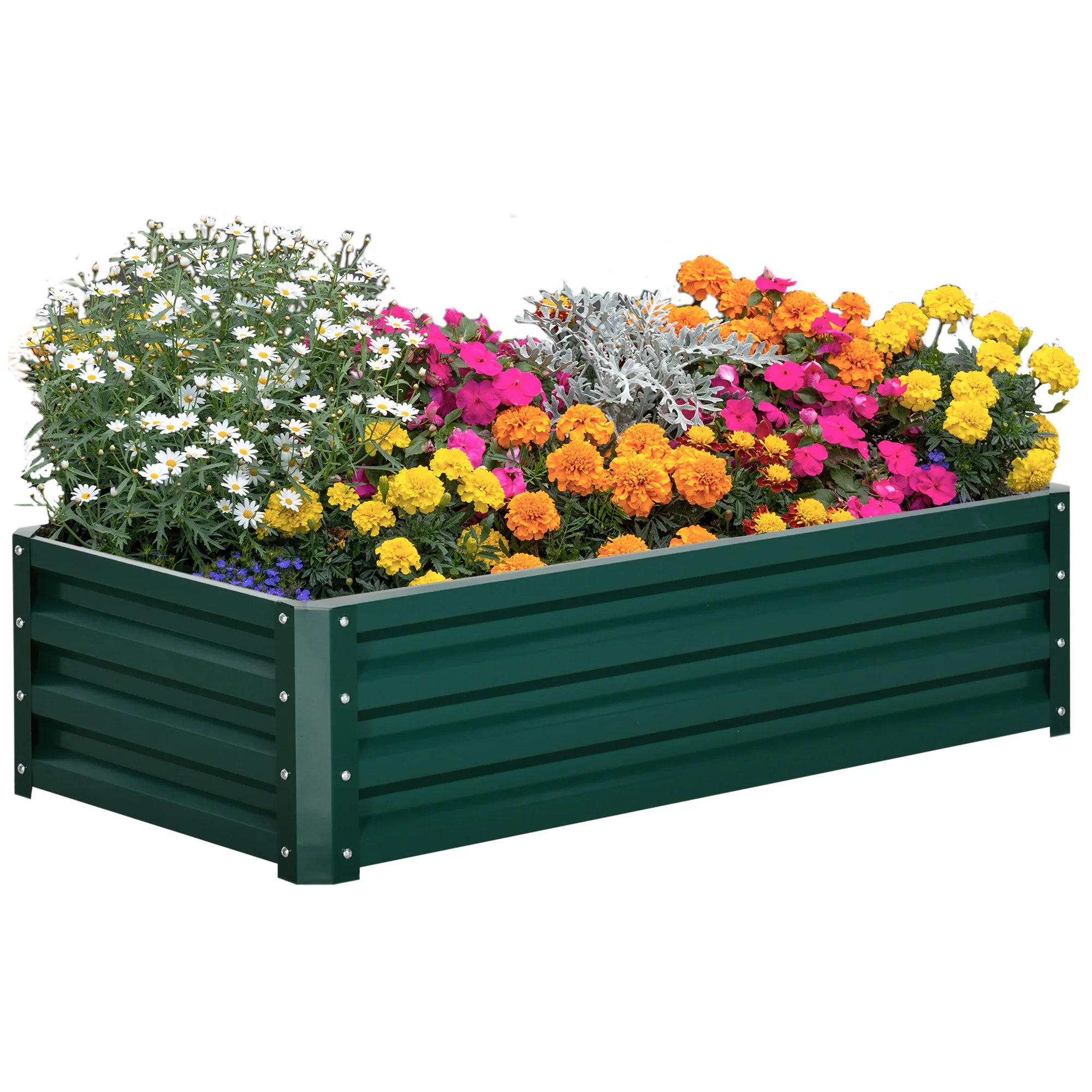Outsunny vierkante tuin moestuin 120x60x30,5 cm donkergroen gegalvaniseerd staal