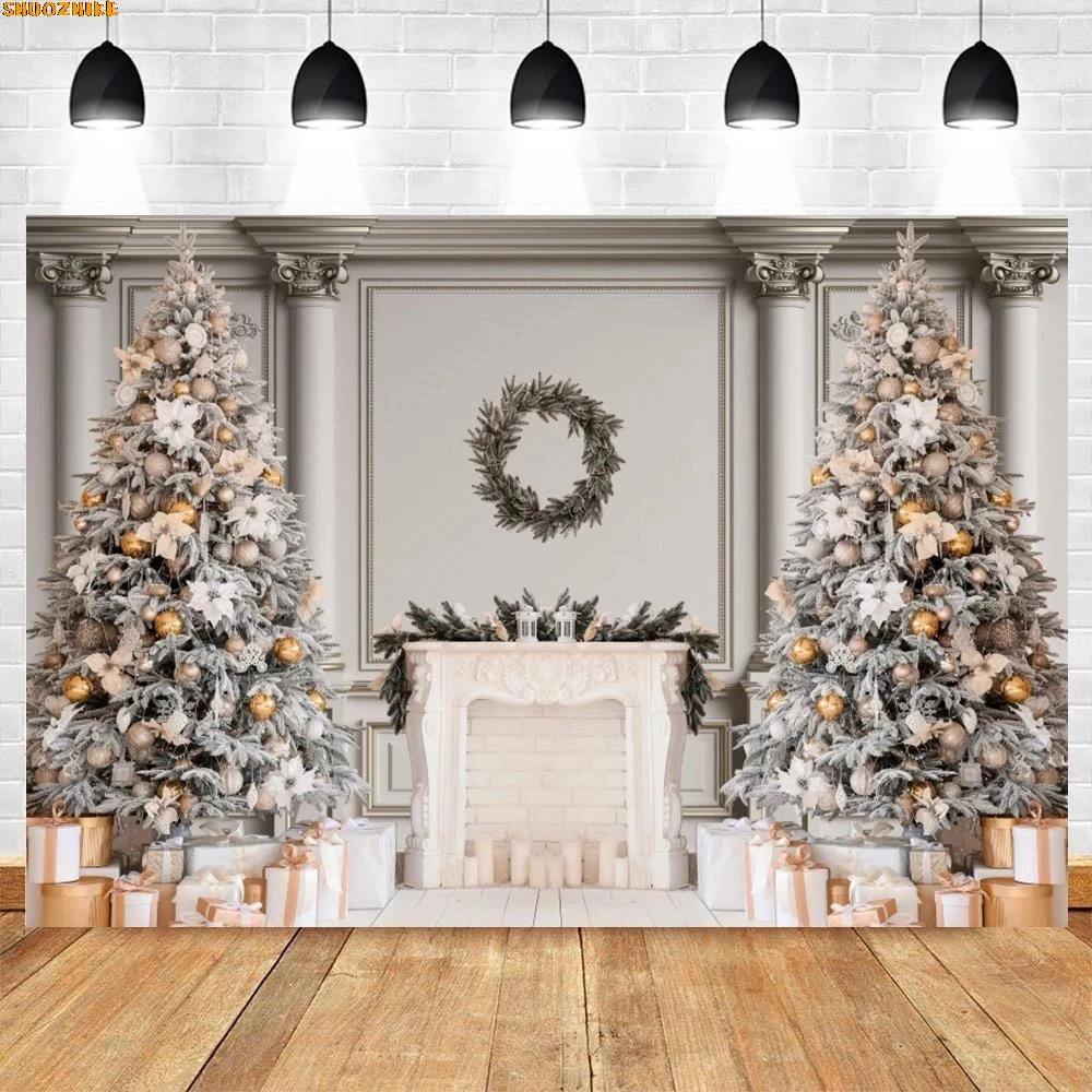 

Christmas Fireplace Tree Backdrop Window Stockings Gifts Baby Portrait Photography Background Photocall Photo Studio Props