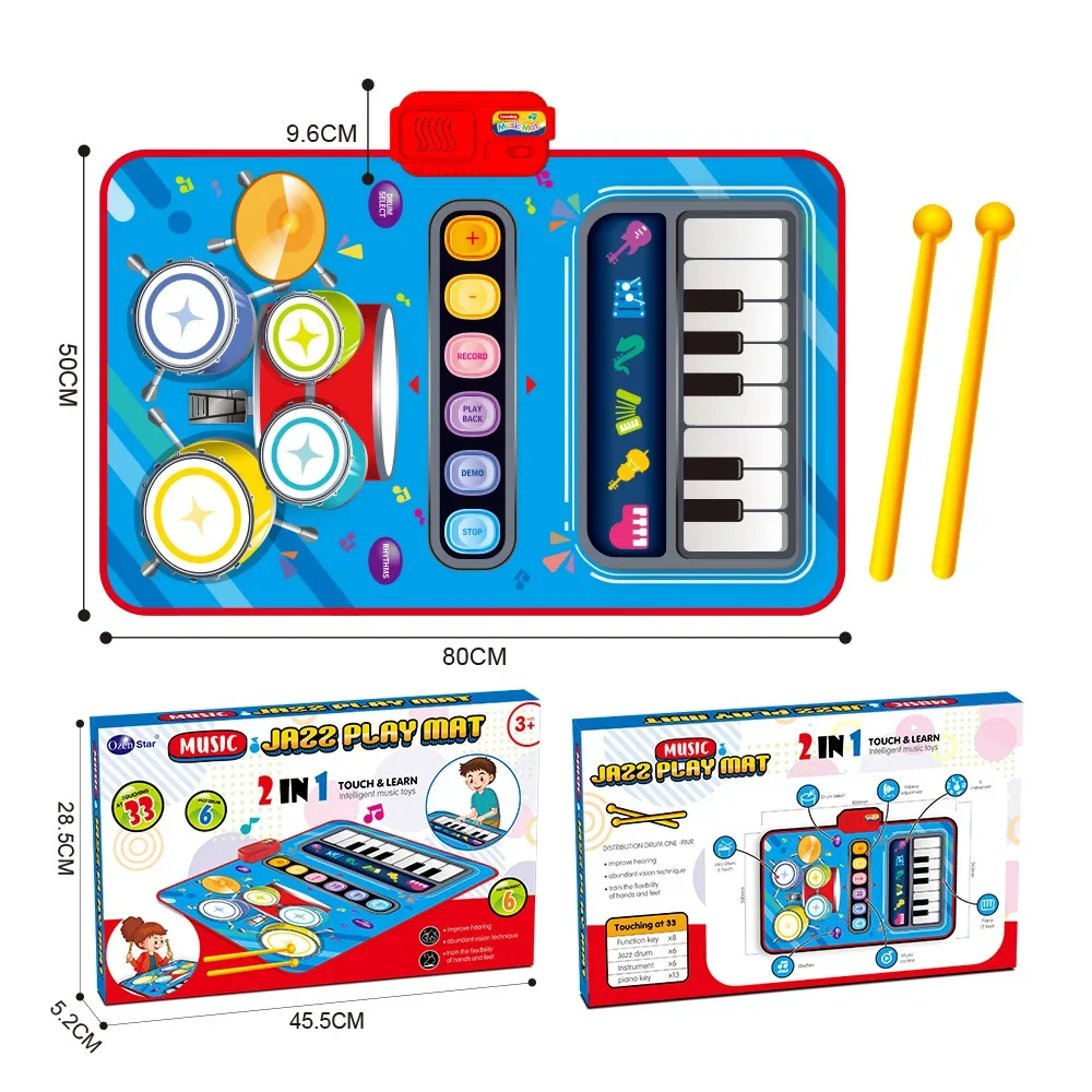 Couverture de musique à tambour 2 en 1, tactile et cuir Ssge, imperméable, éducative précoce, tapis de Piano, jouet pour bébé