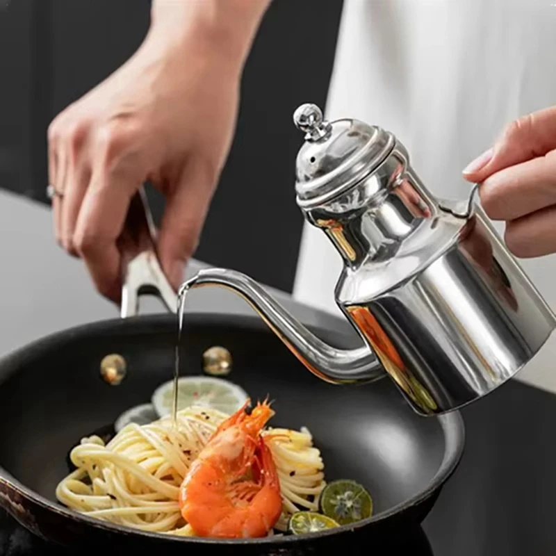 Stainless Steel Olive Oil Dispenser Bottle 310ml Drip-Free Pouring Oil Pot Storage Container for Salad and Kitchen
