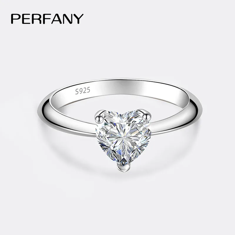 PERFANY 0.5/1/2CT Heart-Shaped Cut Moissanite Women's Ring S925 Pure Silver Laboratory Certified Diamond Wedding Luxury Jewelry