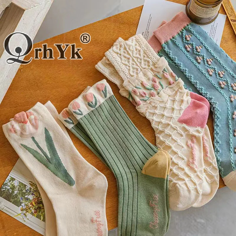New Women Socks Korean Style Flower Trend Casual Cotton Socks Girls Frilly Ruffle Cute Sweet Breathable Kawaii Crew Socks Girls
