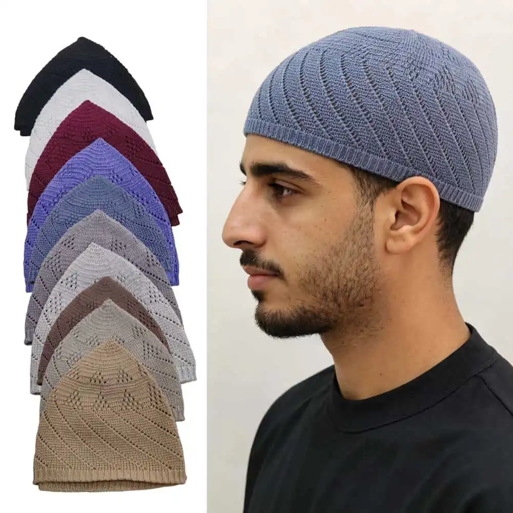 Islamic Knitted Men's Prayer Hat Muslim Men Headscarf Beanie Bonnet Ramadan Jewish Cap Turkish Islam Head Cap Arab Hat