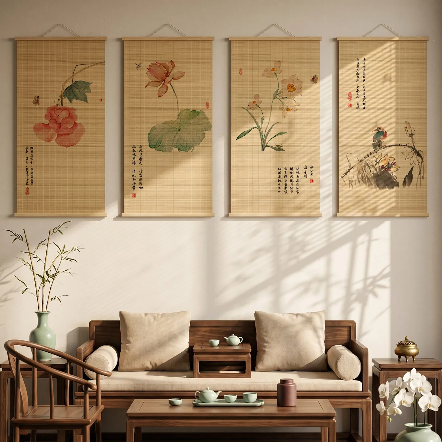 Paintings Bamboo Shadow Breeze Bamboo Scroll Wall Art Chinese Ink Bamboo for Hot Spring Resort Wellness Spa Zen Sanctuary
