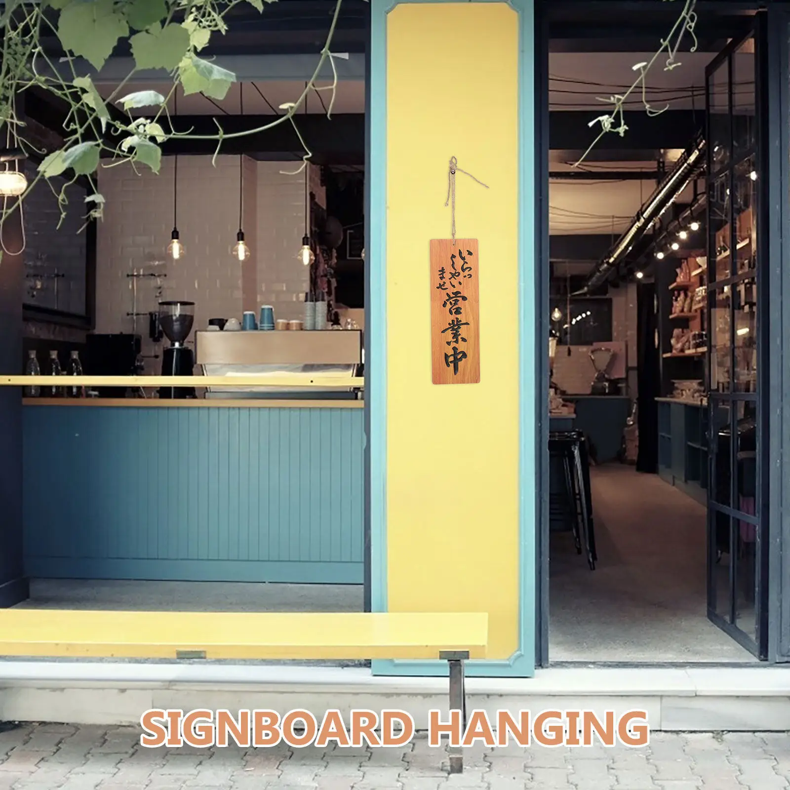 Rustic Japanese Style Wooden Open Closed Sign Double Sided Hanging Shop Door Sign for Restaurant Cafe Business