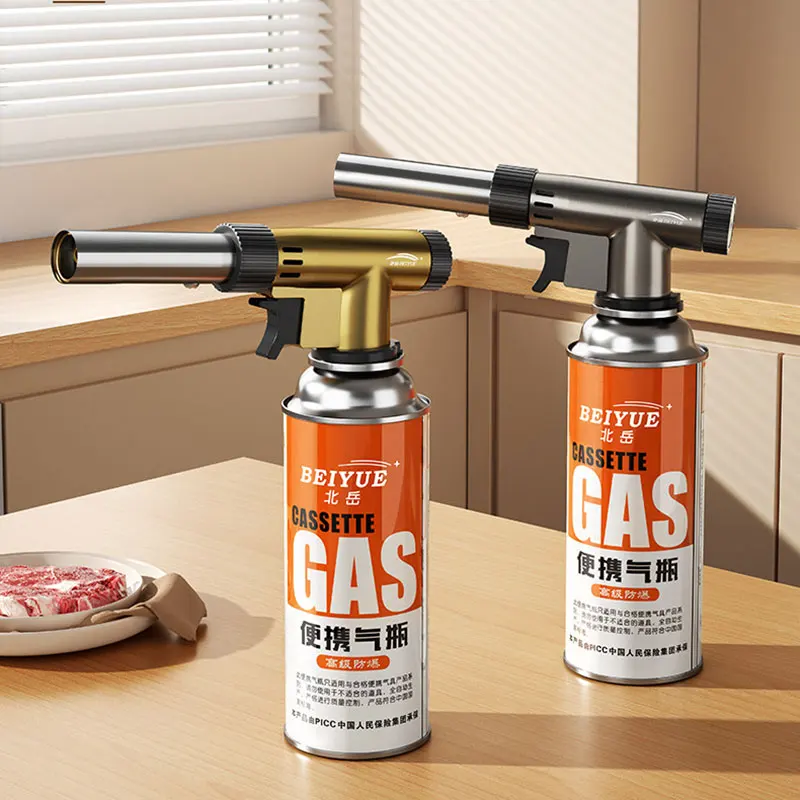 Antorcha de butano para cocina, completamente metálica, 360 °   Soplete de Gas Recargable e Invertible con Llama Ajustable a Prueba de Explosiones para Cocinar, Asar a la Parrilla y Hornear