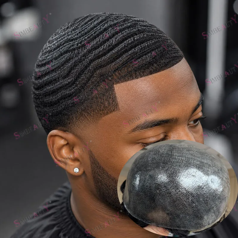 Super Durable Cheapest 0.12mm Injection PU Base Men's Toupee Brown Black Grey Natural Hairline 10mm Deep Wave Men's Hair System