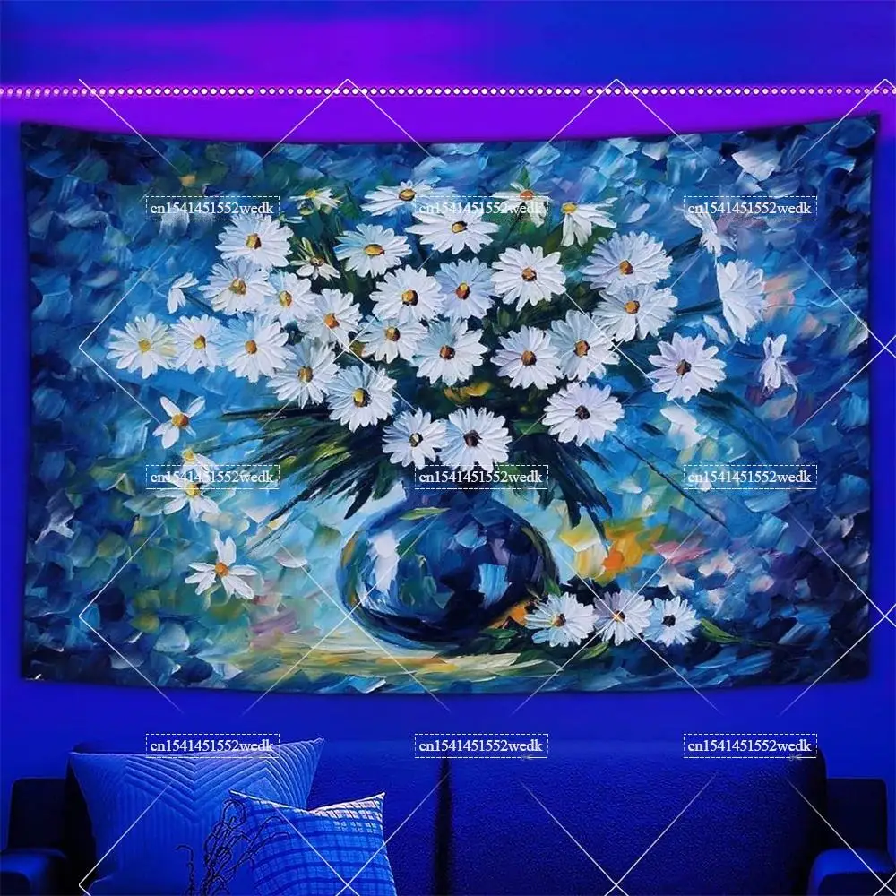 Blacklight Tapestry Starry Night Van Gogh Wall Art Decor Glow In The Dark Oil Painting Fluorescent Tapestry Uv Reactive Poster