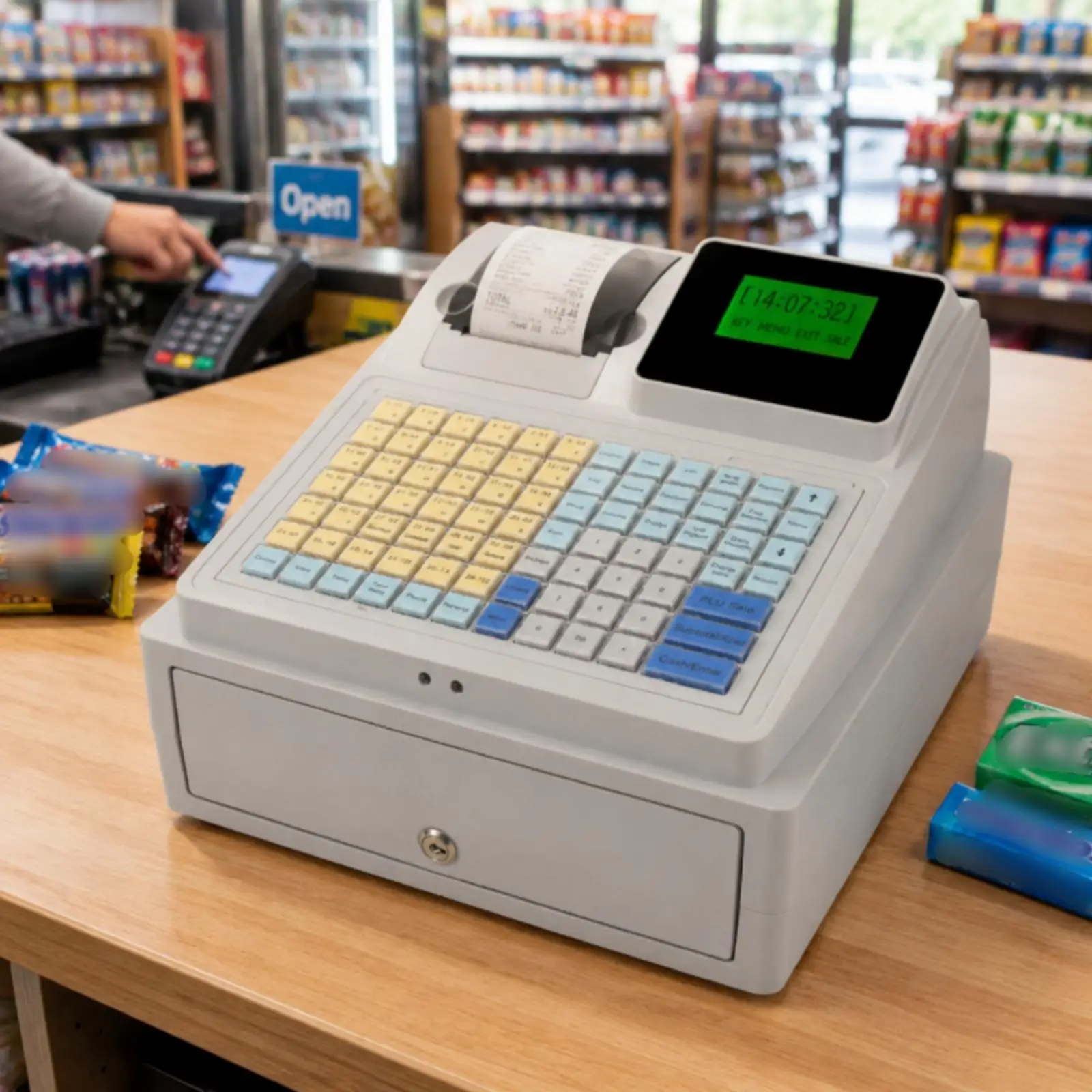 Double Display Register Multi-Functional Register with Receipt Printer Built-in POS Terminal for Retailers, Retail Stores,