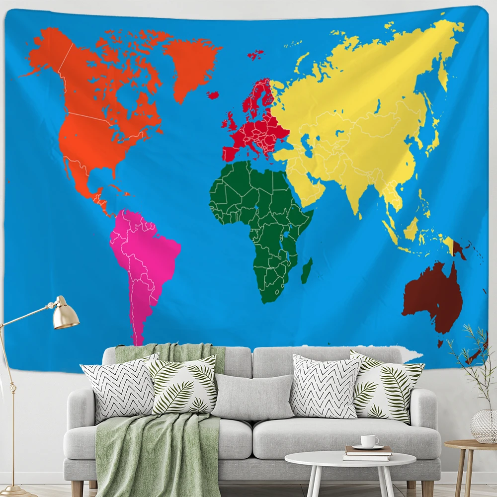 Map Illustration Tapestry Wall Hanging Art Minimalist Boho Aesthetic Room Hippie Tapiz Bedroom Home Decor