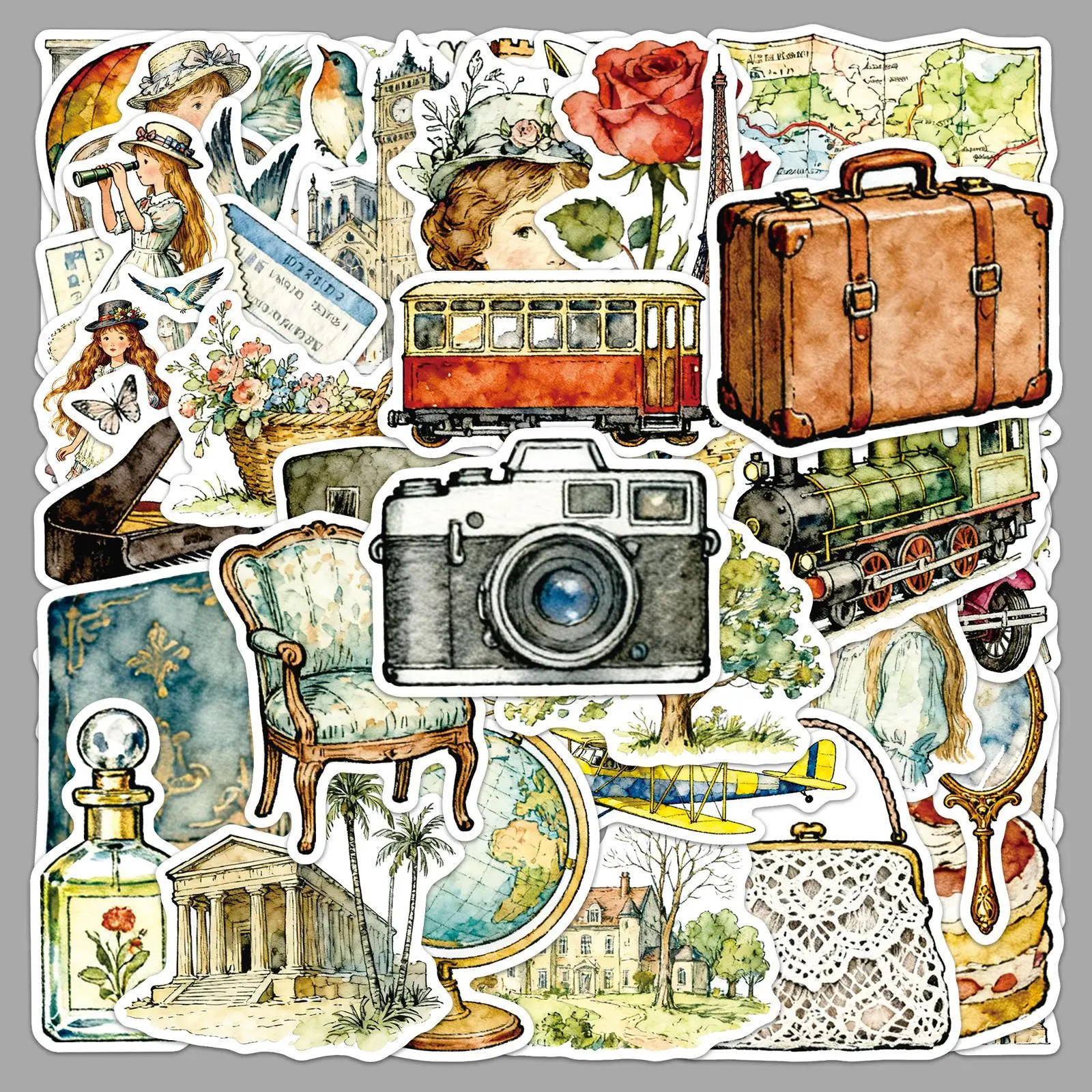 50PCS Cartoon Retro Reise Mädchen Aufkleber Kreative Graffiti Wasserdichte Handy Fall Wasser Tasse Notebook Spielzeug Geschenke Aufkleber