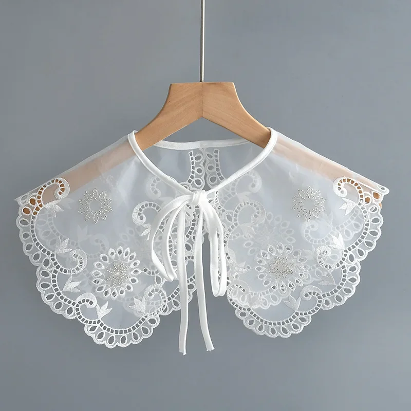 Linbaiway Floral Embroidery Lace Fake Collars for Women Shirt Blouse Detachable Collar Woman Lace Lapel Bouse Shoulder Wraps