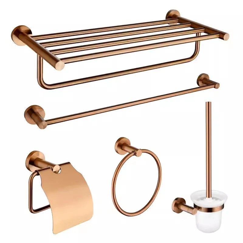 

Rose Gold Bathroom Accessories Set 304 Stainless Steel Towel Rack Tissue Holder Corner Shelf Toilet Brush Holder Bath Hardware