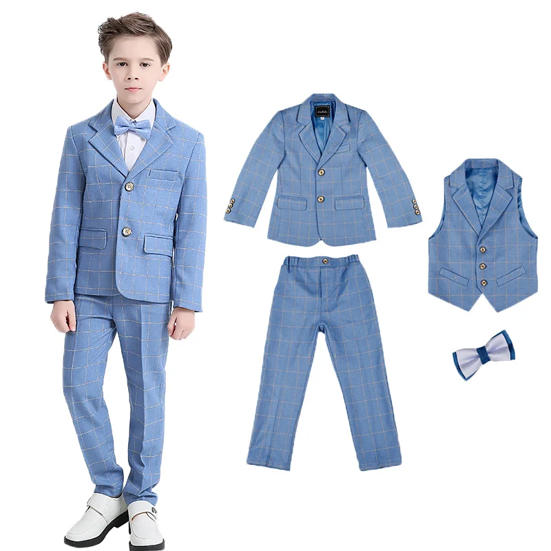 Boys Blue Wedding Suit Kids Formal Blazer Clothing Set Children\'s Day Photography Suit Graduation Performance Dress Costume