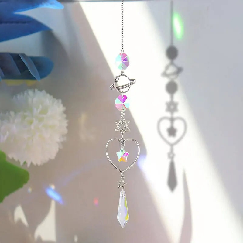 1Pc Galaxy Stars Moon Crystal Hanging Sun Light Catcher For Outdoor Garden Home Bedroom B & B Wall AB Colour Hanging Decoration