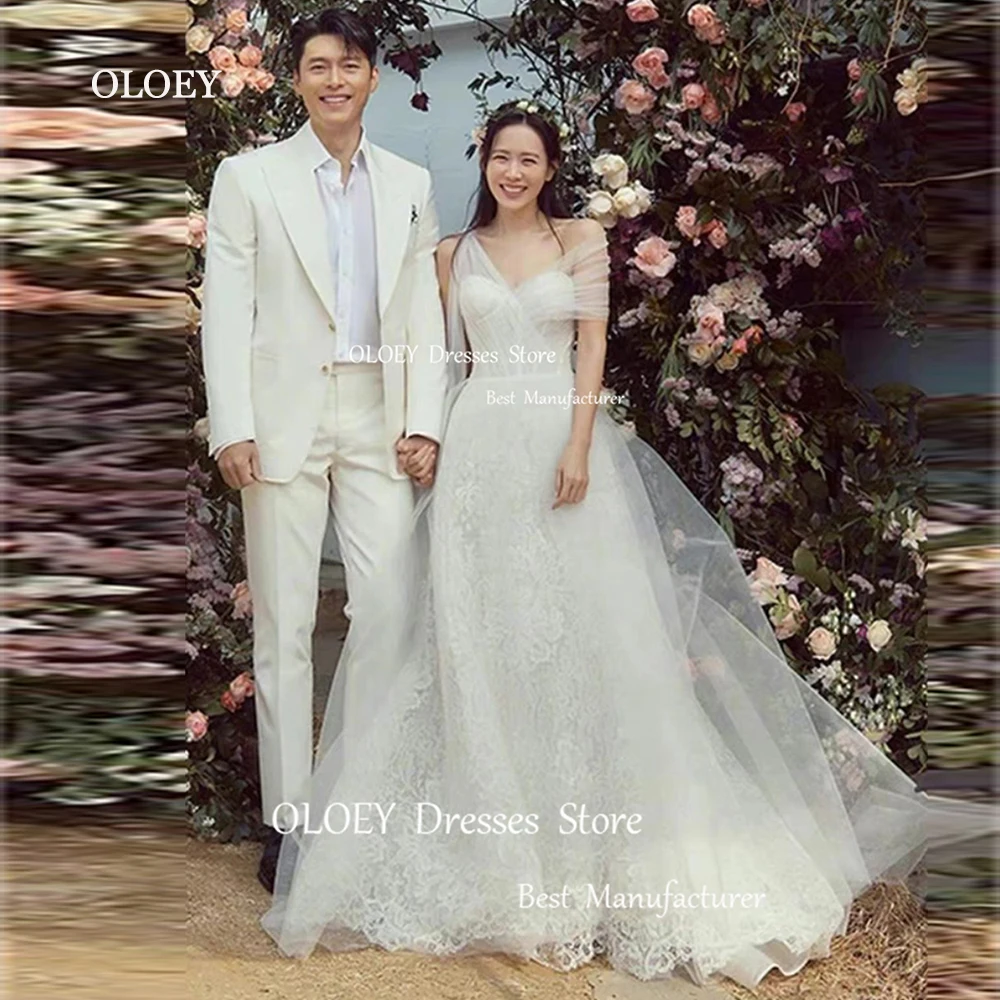 OLOEY Exquisite Embroidery Silky Tulle Wedding Dresses Photoshoot Korea Off The Shoulder Floor Length Bridal Gowns A-Line Custom