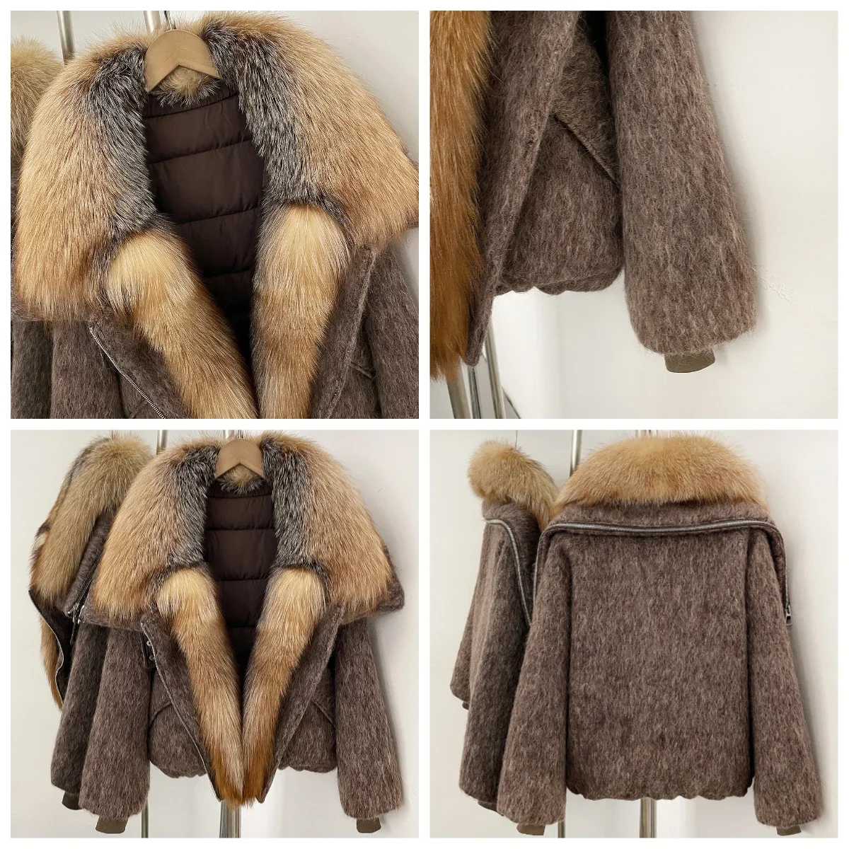 OFTBUY Luxury Real Fur Duck Down Clothes Overszie Women Wool Blend Down Jacket with Real Fox Fur Collar New Winter Warm Coat
