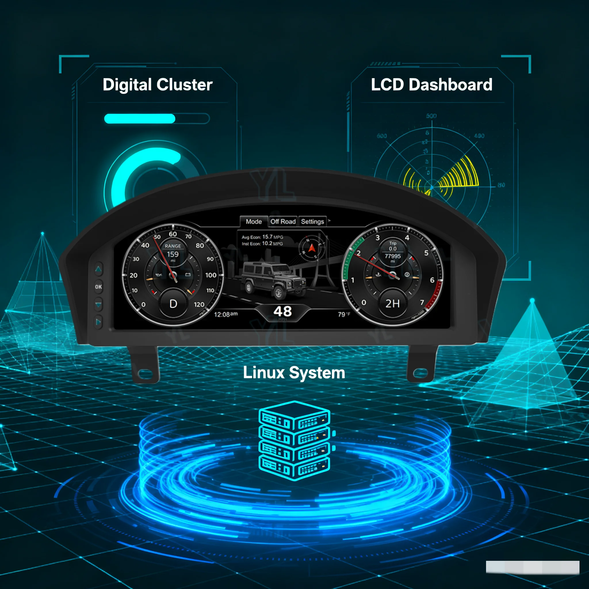 12.3''  For Land Rover Defender 2010-2016 Digital Cluster LCD Instrument Panel Car Virtual Instrument Panel LCD Instrument Led