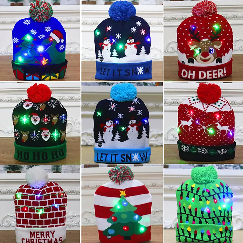 

LED Christmas Hat Sweater Knitted Beanie Christmas Light Up Knitted Hat Christmas Gift for Adult and Child New Year Decorations