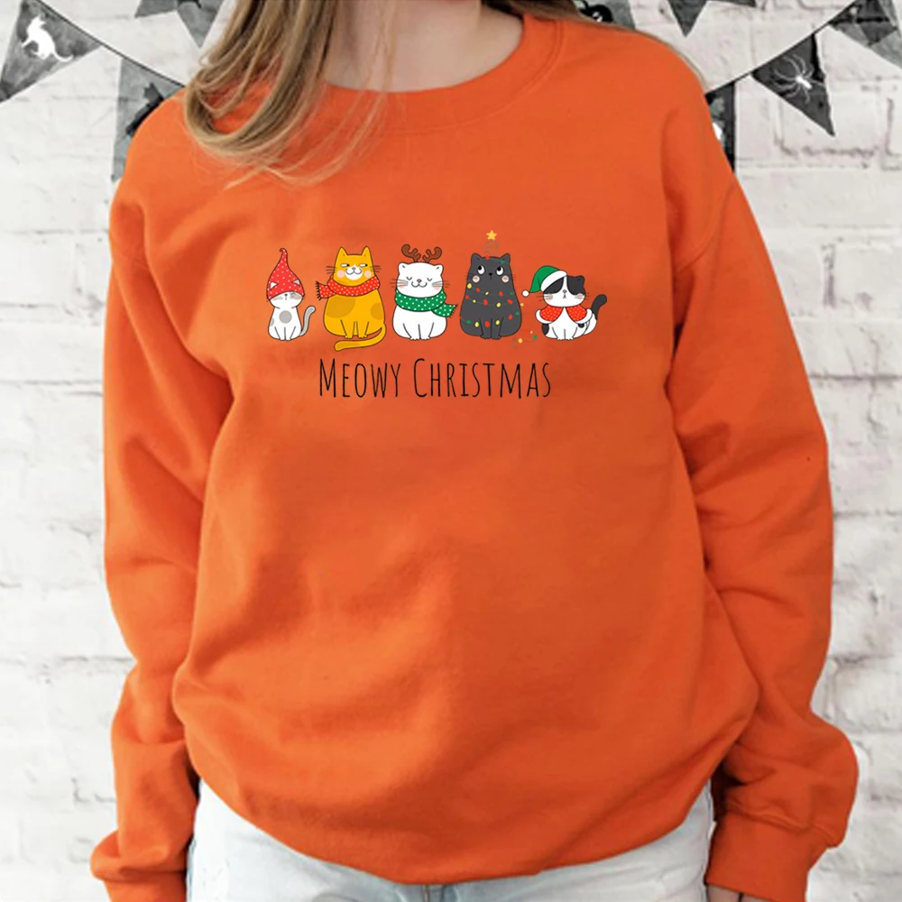 Meowy Christmas Sweatshirt Happy Cat Year Shirt Funny Christmas Cat Shirts Cat Christmas Sweater Cat Lover Christmas Tops