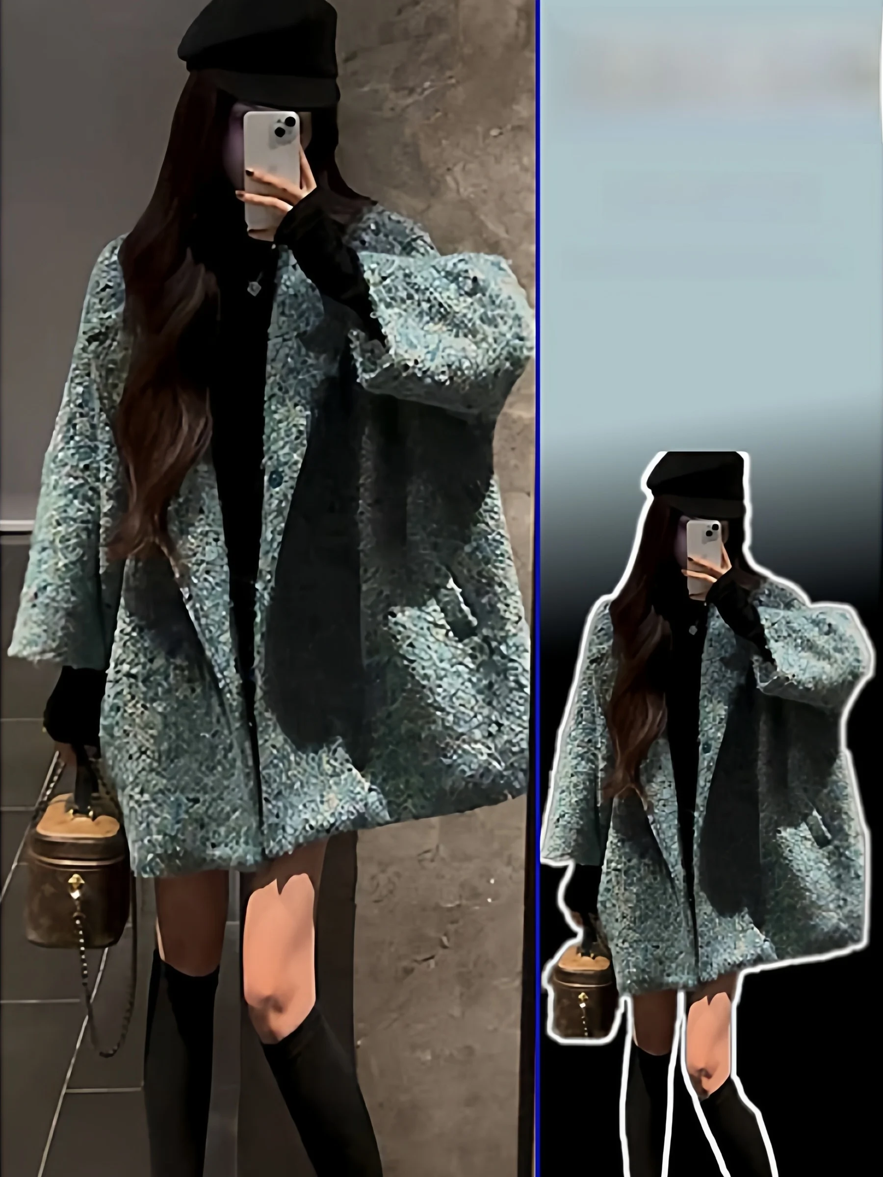 

Весенне-осеннее теплое шерстяное пальто больших размеров, повседневное, из двустороннего твида, женская модная верхняя одежда во французском стиле, с длинными рукавами