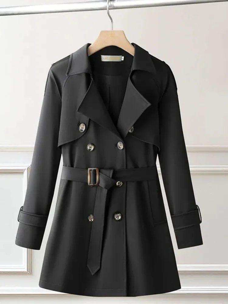 

Женское длинное пальто цвета хаки, весна-осень, новый стиль, свободная ветровка в британском стиле, однотонное пальто с откидным воротником и длинными рукавами