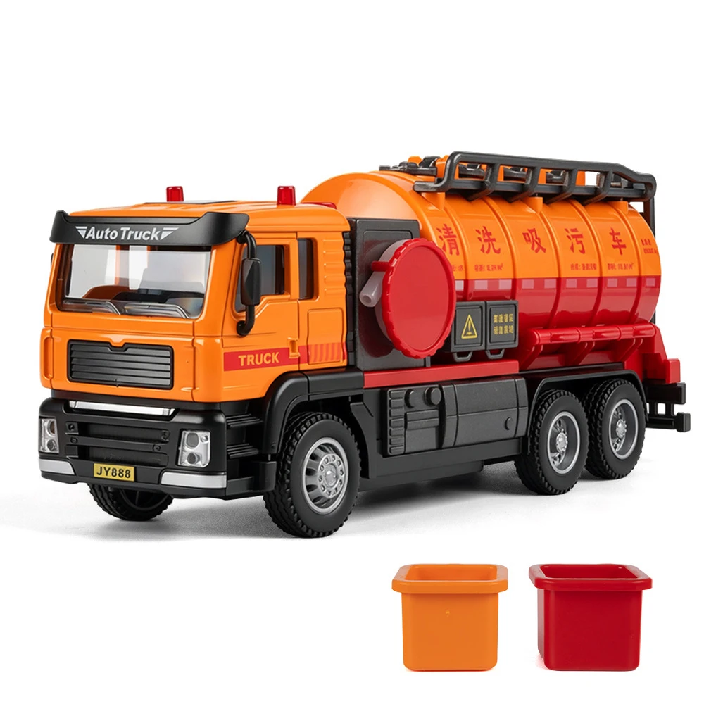 1:50 Clean The Suction Truck Alloy Diecast Sweeper Trucks Model Toys Car with Sound and Light Rubber Tires Vehices for Boy Gifts