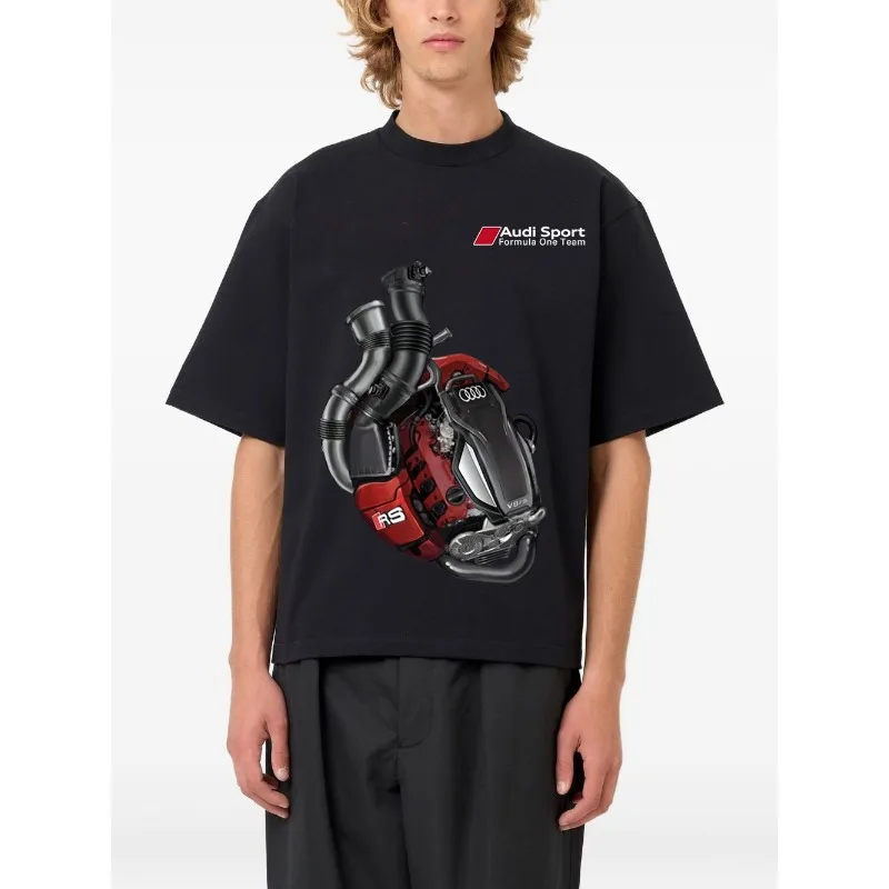 AUDI RS Engine Printed Men's Round Neck T-shirt, Car Enthusiasts' Fashion Item, Loose Casual Half Sleeved Top