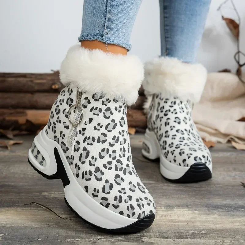 

Female Shoes Winter Cold-proof Warm Women's Leopard Print Boots Heightened Thick Sole Plus Size High Quality Snow Boots Sneaker