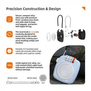 

AirTag Lock for Luggage, Backpack, Suitcase, Travel Safe, Metal GPS Tracker Case, Anti-Theft Secure Cable，with positioning