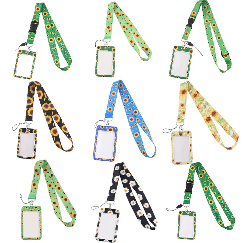 Little Daisy Sunflower Phone Strap Card Holder Bus Card Work Badge Exhibition ID Vaccine Card Holder Lanyard Set