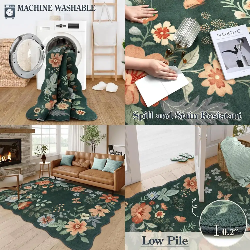 

Green 5x7 Washable Living Room Rugs, Soft Non-Slip Stain-Resistant Area Rugs for Bedroom, Nursery, Dining Room, Office