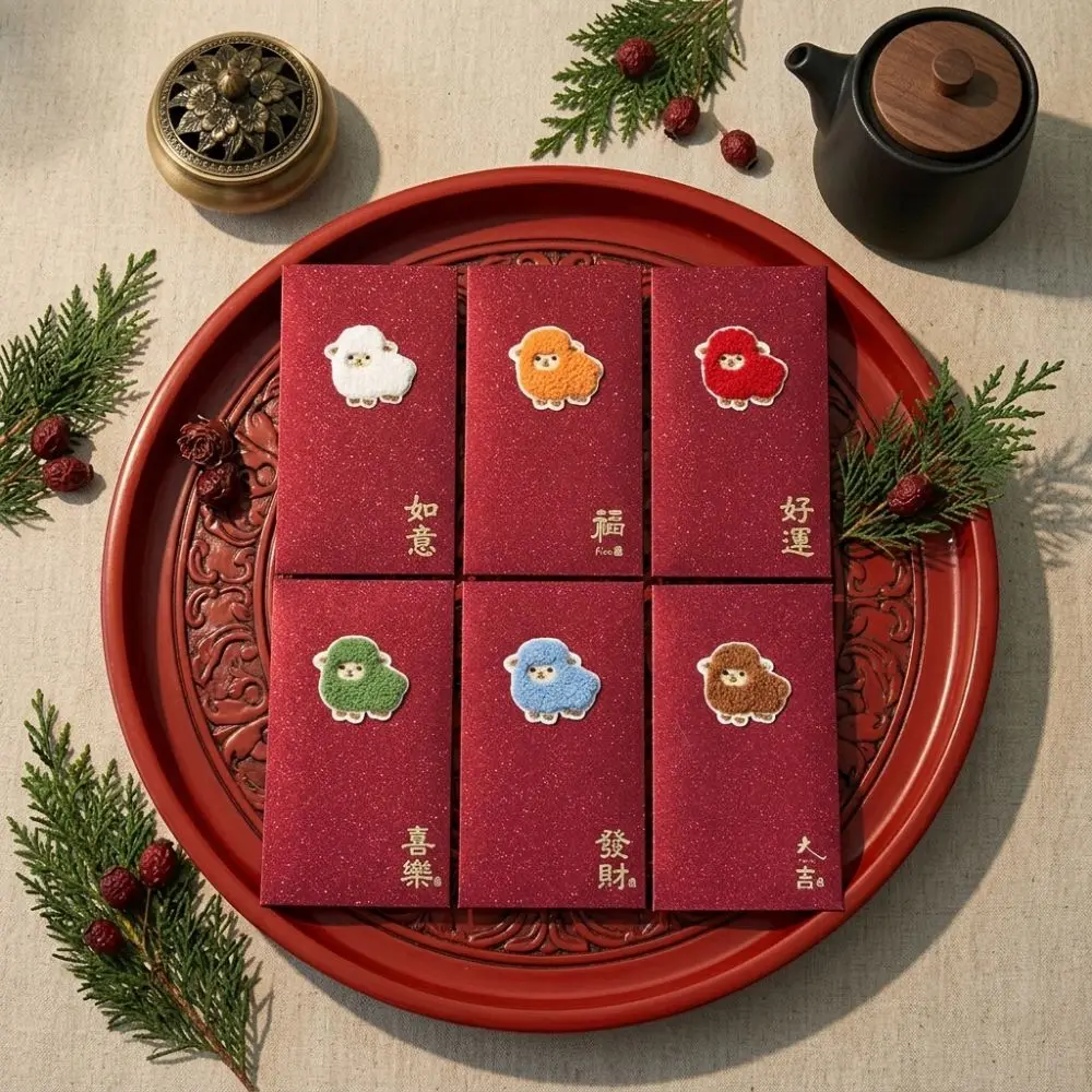 Glitter 2027 Year of Sheep Red Envelope Zodiac Sheep Blessing Texts New Year Money Pocket Thick Card Paper Cartoon