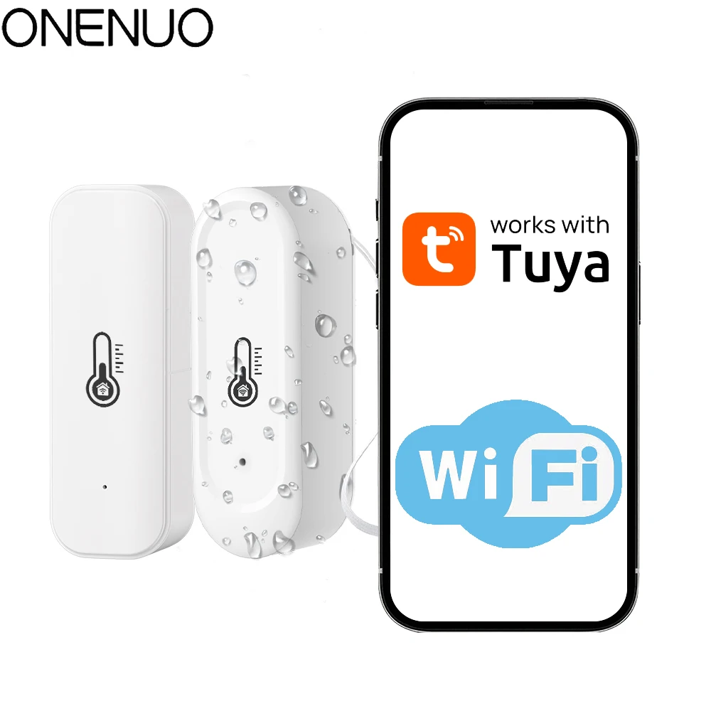 Tuya داخلي أو IP65 مقاوم للماء في الهواء الطلق واي فاي مستشعر درجة الحرارة والرطوبة ميزان الحرارة المنزلي متوافق مع صوت Alexa Google Home