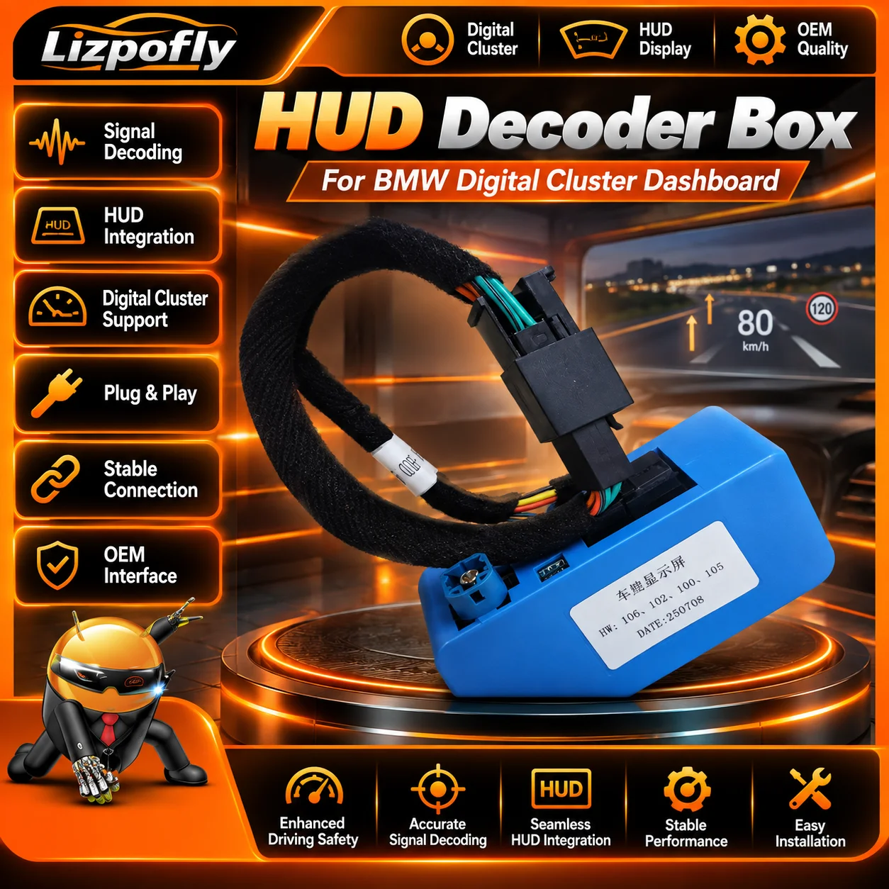 Lizpofly HUD Decoder Box Head-up Display Decoding Module For BMW Digital Cluster Dashboard Auto Car Accessories