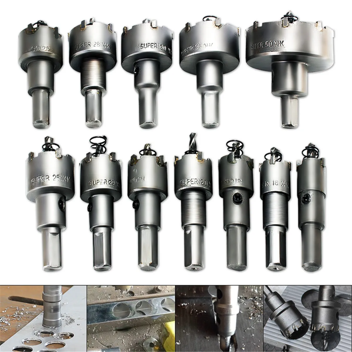 12Pcs 15mm-50mm Metal Hole Saw Tooth Kit Drill Bit Set Stainless Steel Alloy Wood Cutter Universal Metal Cutter Tool