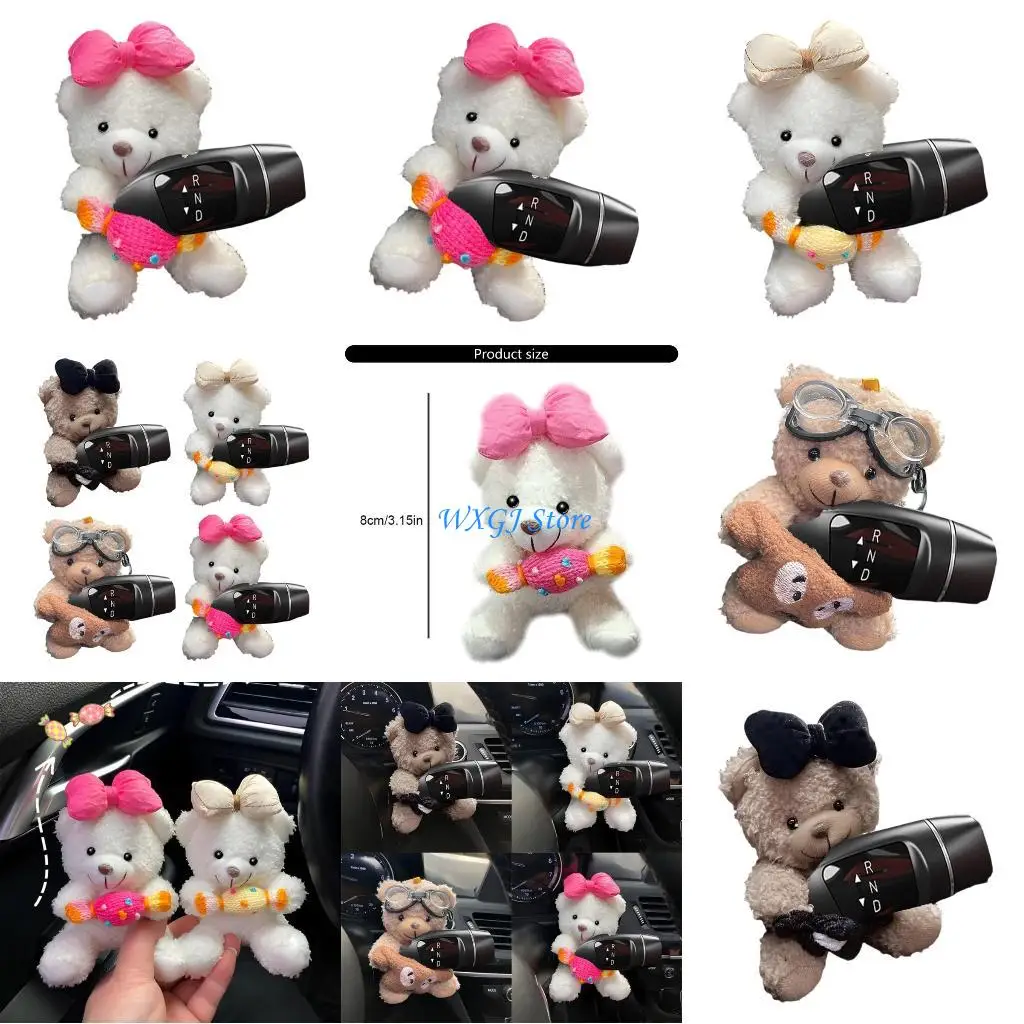 

37JE Adorable Plush Bear Car Gear Shifting Decoration Dashboard Ornament Doll For Turn Wiper Mirror Accessories