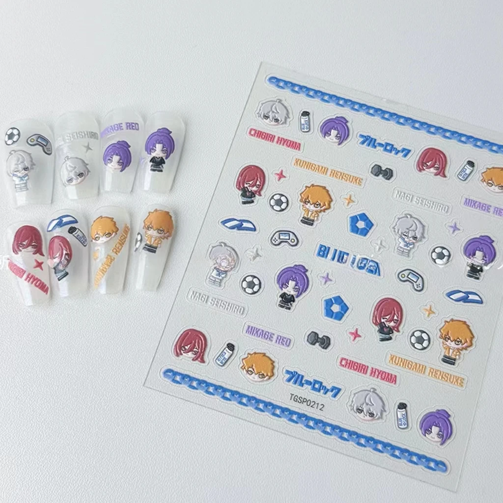 Cartoon Nagi Seishiro Isagi Yoichi Chigiri Hyoma Chibi Cute Anime Nail Stickers Merch Embossed Nail Art Accessories Decal