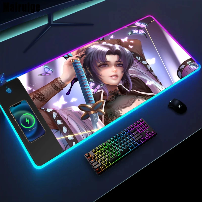 Shinobu Kocho Wireless Charging Mouse Pad Support Laptop Rug Desktops Gaming Mats Office Mousepad Xxl Pad for Computer Mouse