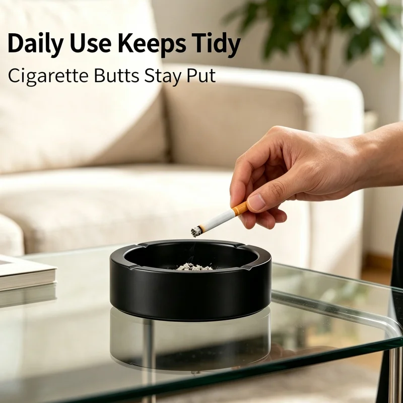 Stainless steel ashtray, windproof and shockproof, household desktop ashtray, creative restaurant stainless steel ashtray