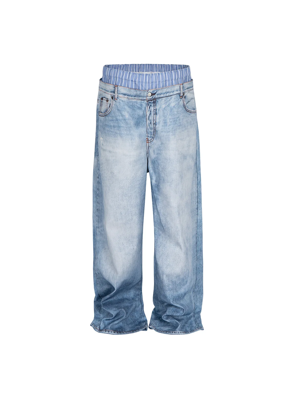 MIJKO Pantalones vaqueros con estampado 3D de doble cintura y empalme, pantalones blancos desgastados lavados con pierna recta para hombres y mujeres