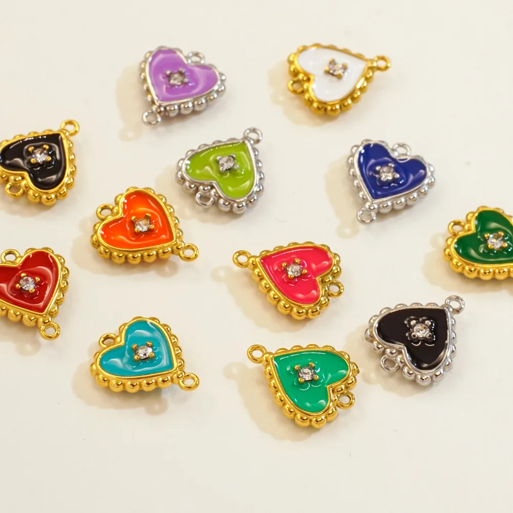 لطيف ملون مزدوج الجانب النفط بالتنقيط الزركون قلادة الفولاذ المقاوم للصدأ القلب الذهب اللون ثقب مزدوج استرخى Findings بها بنفسك النتائج مجوهرات