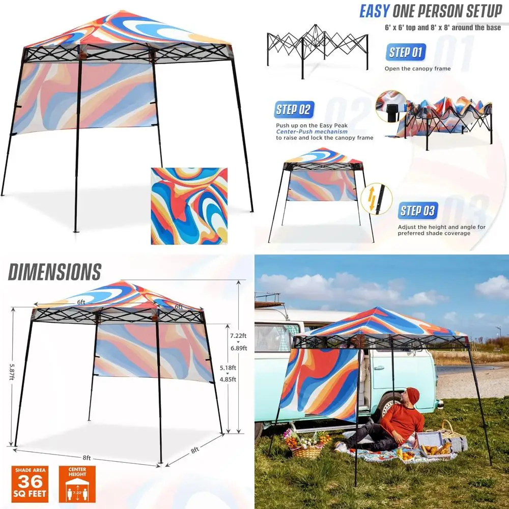 

Portable 8x8 Instant Canopy Tent with Sidewalls, Ideal for Beach, Sports, and Camping, Compact Slant Leg Design, 8-Person Capaci