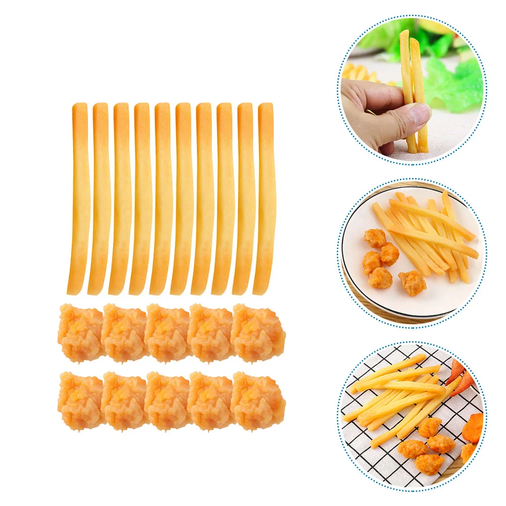 20 Pcs Snack Model Artificial French Fries Faux Toy Chicken Popcorn Food Simulation Pvc Kitchen